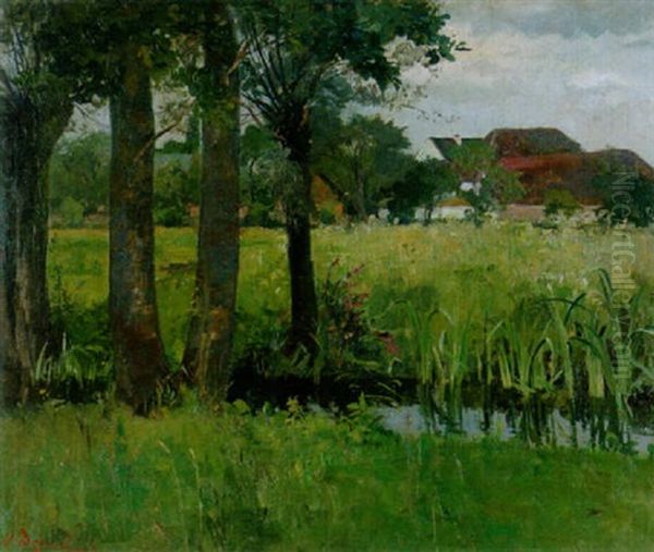 Wiesenlandschaft Mit Bauernhof Oil Painting by Hugo Degenhard