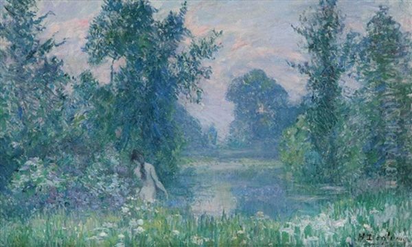 Young Bather At The Lake by Henri Deglume