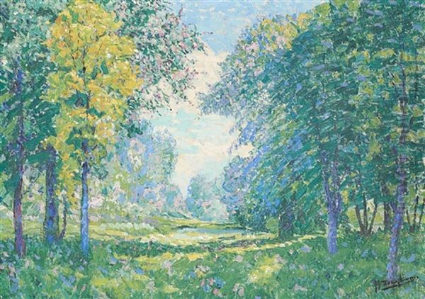 Clairiere En Sous-bois Ensoleillee Oil Painting by Henri Deglume