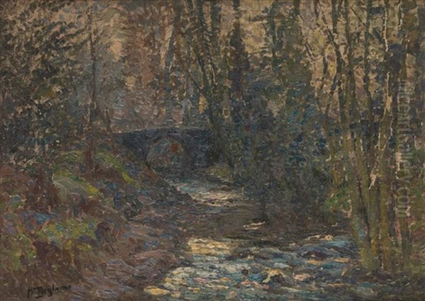 Le Pont En Sous-bois Oil Painting by Henri Deglume