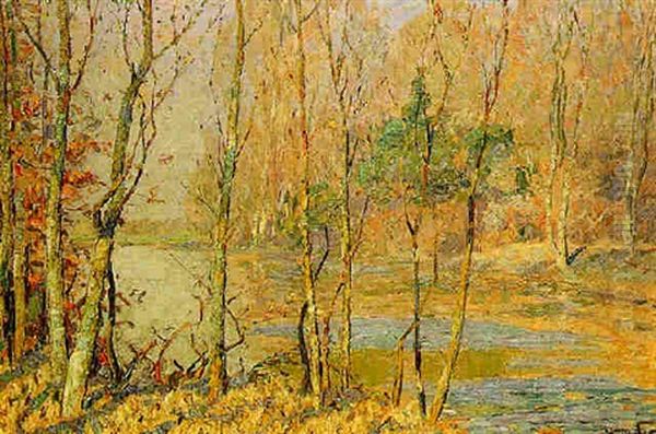 Vue D'etang Oil Painting by Henri Deglume