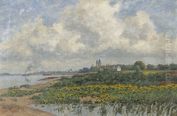 Bewolkter Sommertag Bei Kaiserswerth Oil Painting by Wilhelm Degode