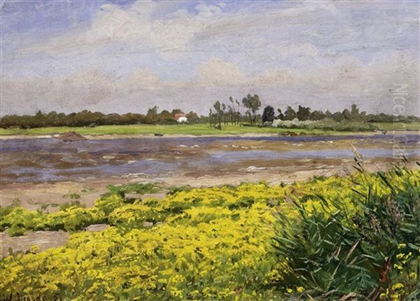 Bluhendes Ufer Am Niederrhein Oil Painting by Wilhelm Degode