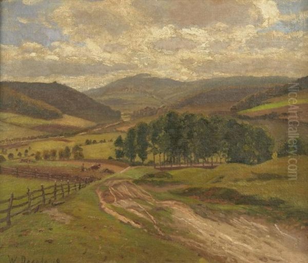 Blick In Weites Tal An Einem Sonnigen Tag. Im Hintergrund Ein Bauer, Sein Feld Bestellend Oil Painting by Wilhelm Degode