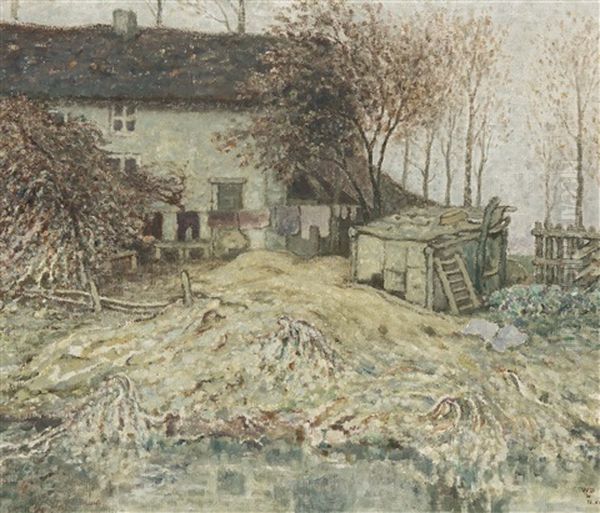 Behind The Farmhouse - Derriere La Ferme (1912) Oil Painting by William Degouve de Nuncques