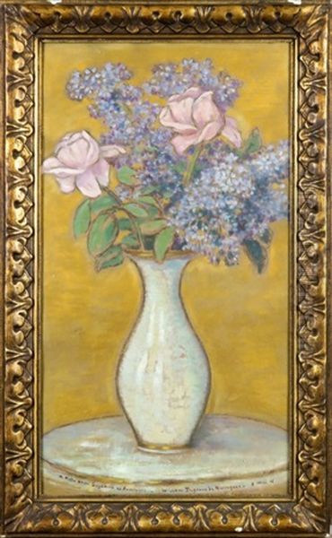 Roses Et Lilas Oil Painting by William Degouve de Nuncques