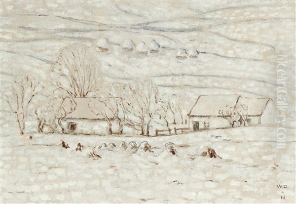 Paysage De Neige, Brabant Oil Painting by William Degouve de Nuncques