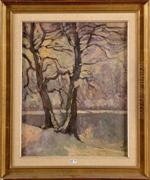 Bord De Lac Sous La Neige Oil Painting by William Degouve de Nuncques