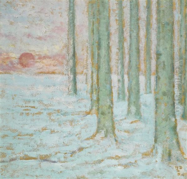 Hiver Dans La Foret Oil Painting by William Degouve de Nuncques