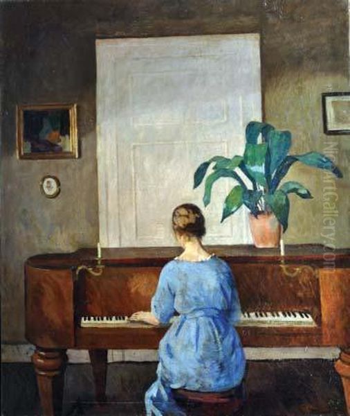 Figura Al Piano Oil Painting by Giuseppe Aprea