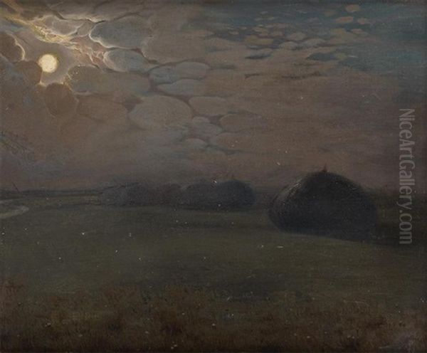 Meules Au Lever De Lune Oil Painting by William Degouve de Nuncques