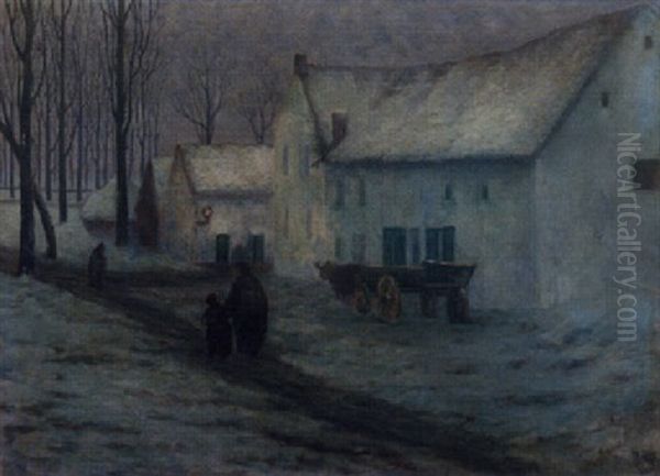 Soir De Neige, Brabant Oil Painting by William Degouve de Nuncques