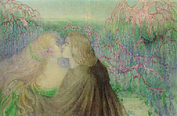 Le Baiser Oil Painting by William Degouve de Nuncques