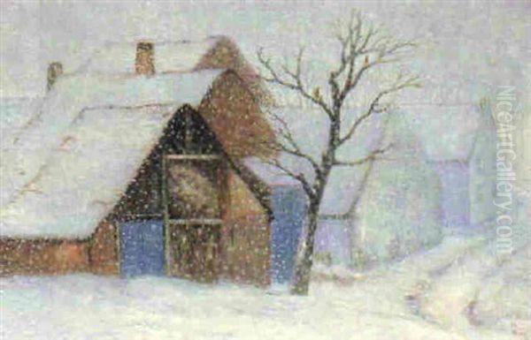 The Village Le Caillou-qui-bique (hainaut) In The Snow Oil Painting by William Degouve de Nuncques