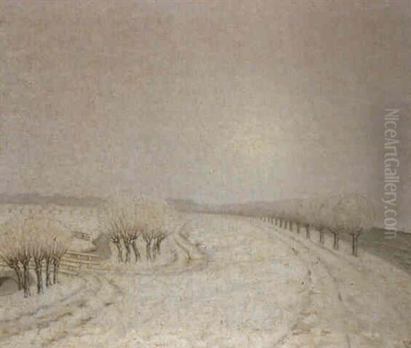 A Winter Landscape: Winterlandschap Oil Painting by William Degouve de Nuncques