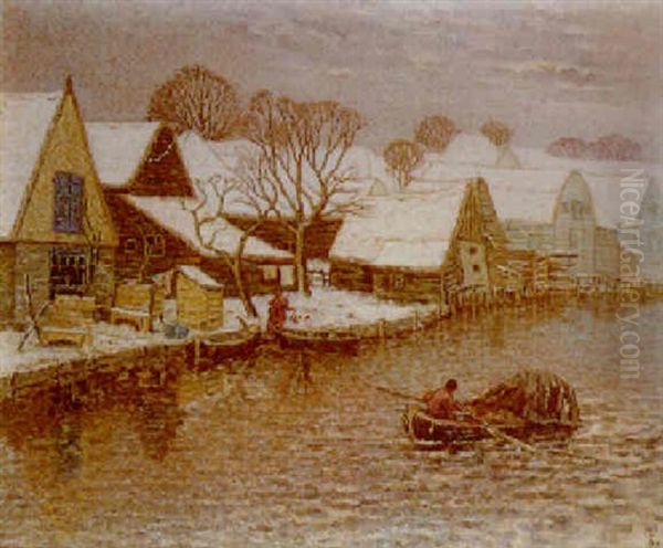 A View In Broek Op Waterland, In Winter Oil Painting by William Degouve de Nuncques