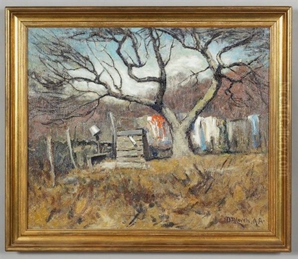 Untitled (clothesline Under A Tree) Oil Painting by Franklin DeHaven