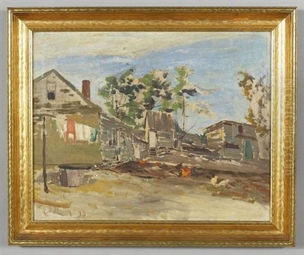 Untitled (farmhouse With Chickens) Oil Painting by Franklin DeHaven