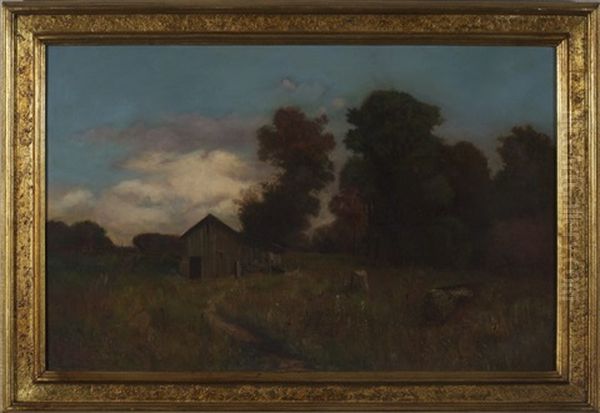 Barn In A Wooded Landscape Oil Painting by Franklin DeHaven