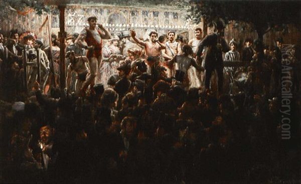 Fete De Neuilly - (allons Chez Marseille) Oil Painting by Leon Dehesghues