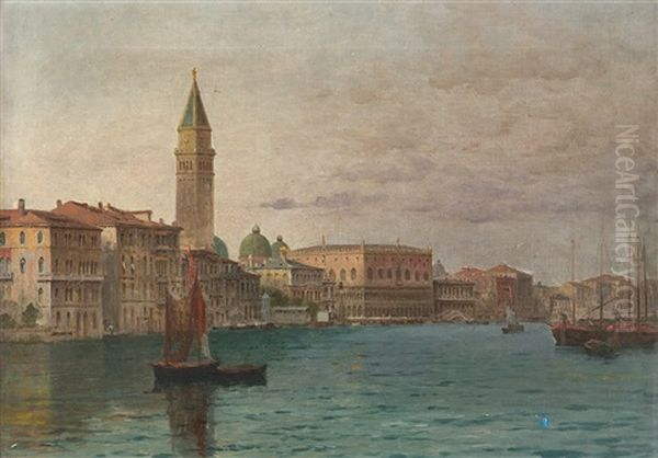 Blick Vom Canal Grande Auf Den Markusturm Und Dogenpalast Von Venedig Oil Painting by Georg Dehn