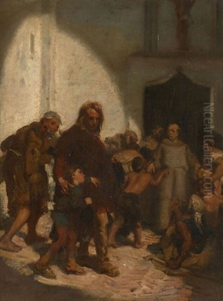 Christophe Colomb Arrivant Au Couvent De La Rabida Oil Painting by Edme Alexis Alfred Dehodencq