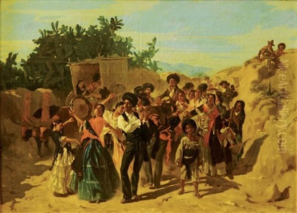 Bohemiens Et Bohemiennes Au Retour D'une Fete En Andalousie Oil Painting by Edme Alexis Alfred Dehodencq