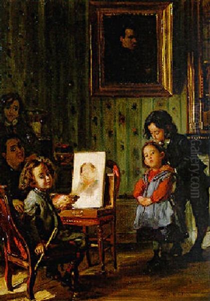 Interieur, La Vie Familiale Oil Painting by Edme Alexis Alfred Dehodencq