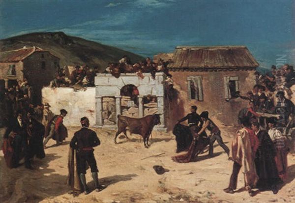 Combat De Novillos Oil Painting by Edme Alexis Alfred Dehodencq