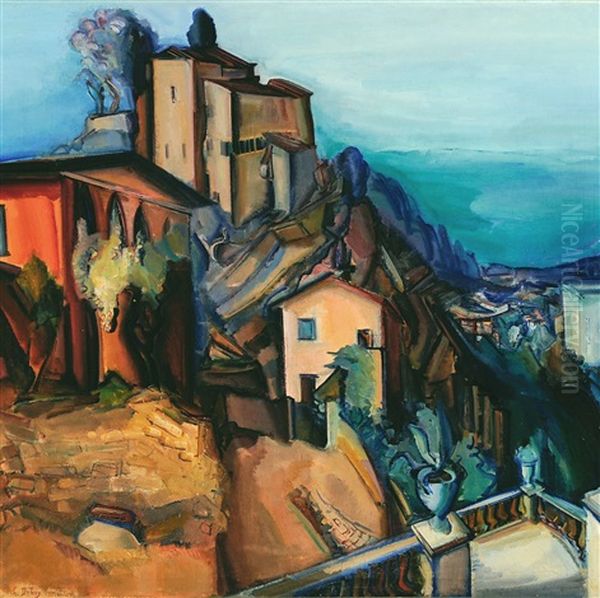 Vue A Menton Oil Painting by Charles Dehoy