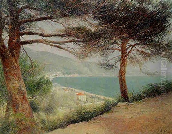 Vue De Menton Oil Painting by Charles Dehoy