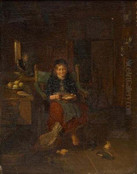 Girl Eating Oil Painting by Anton Deibl