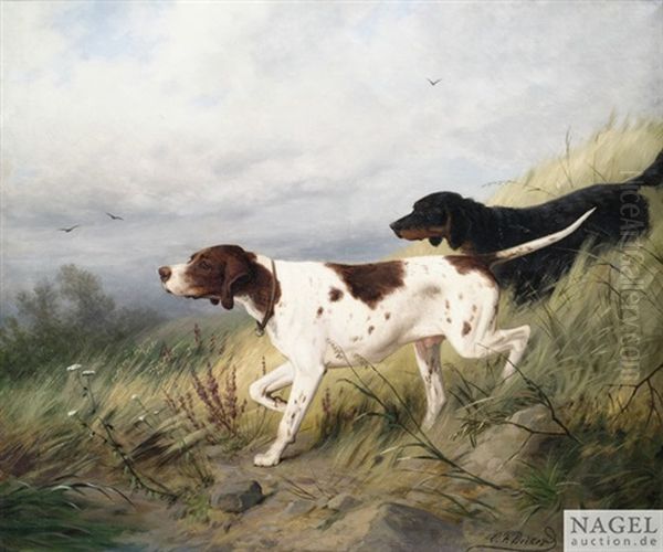 Zwei Setter Nehmen Fahrte Auf Oil Painting by Carl Friedrich Deiker