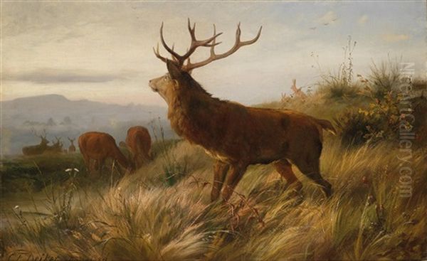 Rotwildrudel Oil Painting by Carl Friedrich Deiker