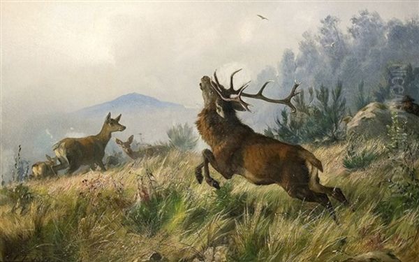 Die Hirschjagd Oil Painting by Carl Friedrich Deiker