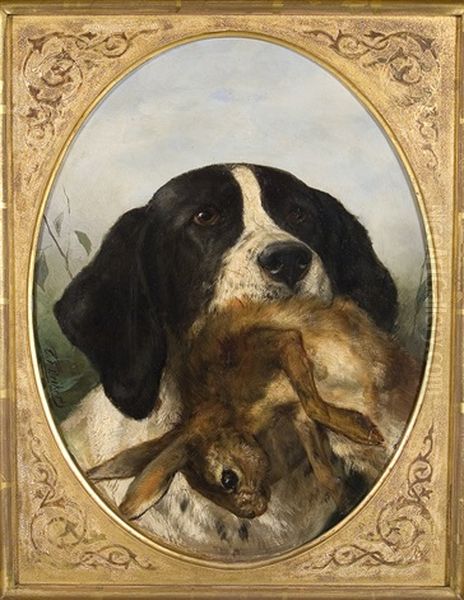 Jagdhund Mit Erlegtem Hasen Oil Painting by Carl Friedrich Deiker