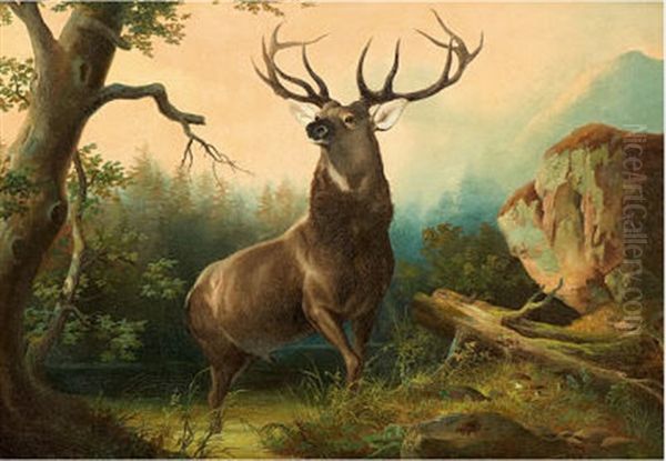 Hirsch In Der Abenddammerung Oil Painting by Carl Friedrich Deiker