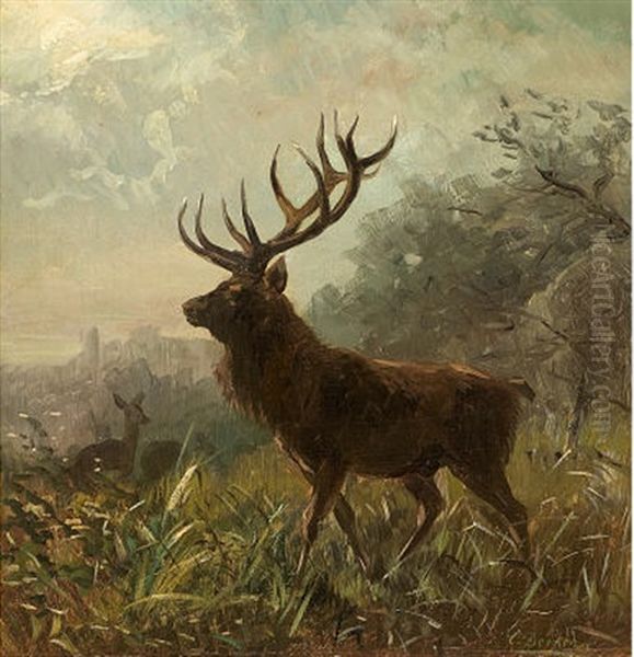 Stolzer Hirsch Oil Painting by Carl Friedrich Deiker