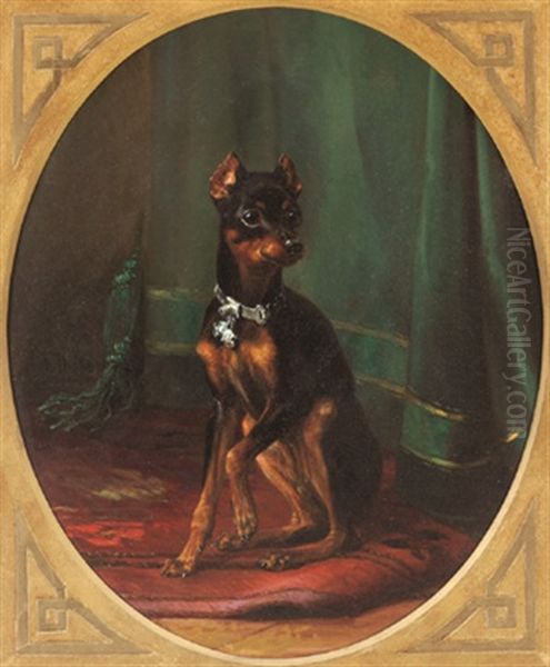 Zwergpinscher Oil Painting by Carl Friedrich Deiker