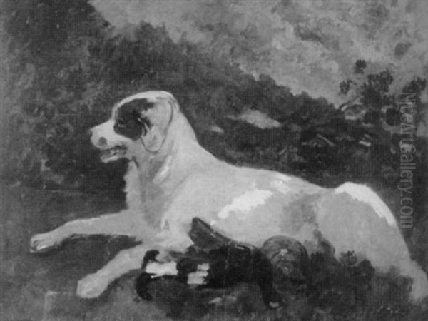 Jagdhund Mit Erlegtem Birkhuhn Oil Painting by Carl Friedrich Deiker