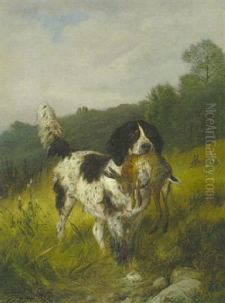 Jagdhund Mit Einem Hasen Im Maul Oil Painting by Carl Friedrich Deiker