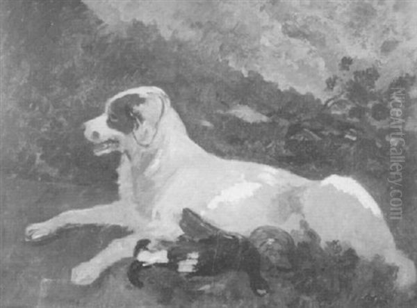 Jagdhund Mit Erlegtem Birkhuhn by Carl Friedrich Deiker