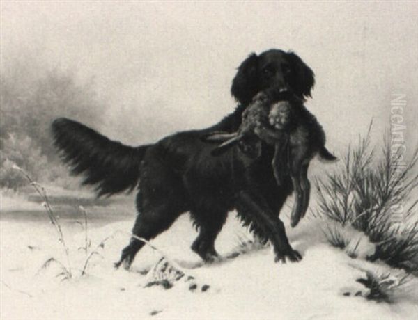 Deutsch-langhaar Hund, Einen Hasen Apportierend Oil Painting by Carl Friedrich Deiker