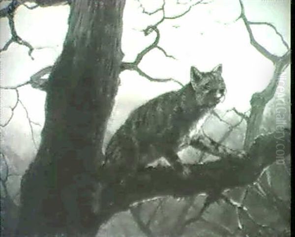 Luchs Auf Der Lauer Auf Einem Baum Oil Painting by Carl Friedrich Deiker