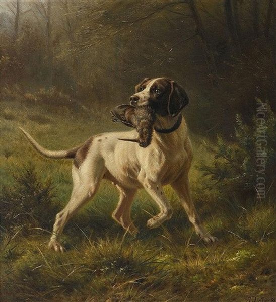 Jagdhund Apportiert Kiebitz Oil Painting by Johannes Christian Deiker