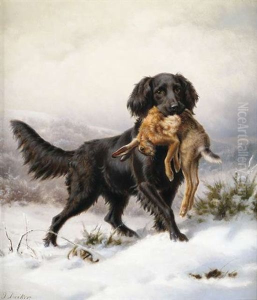 Setter Mit Beute In Winterlicher Landschaft Oil Painting by Johannes Christian Deiker