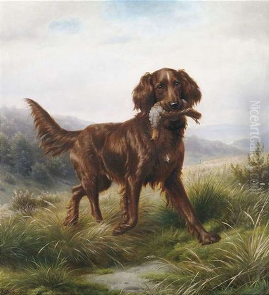 Setter, Ein Rebhuhn Apportierend Oil Painting by Johannes Christian Deiker