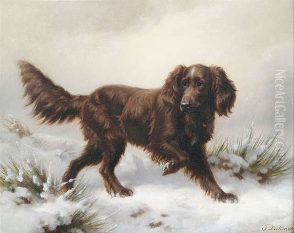 Irischer Setter In Winterlicher Landschaft Oil Painting by Johannes Christian Deiker