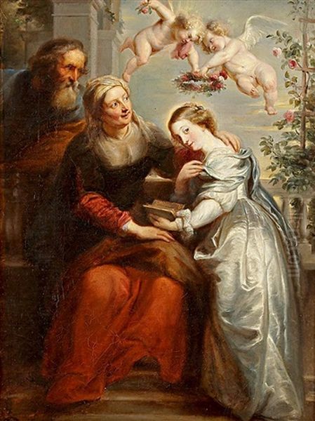 Die Erziehung Der Heiligen Anna (after Rubens) Oil Painting by Johannes Christian Deiker