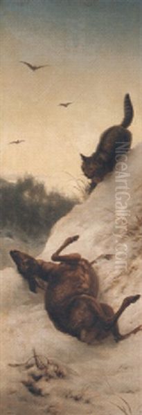 Wildkatze Mit Reh Oil Painting by Johannes Christian Deiker